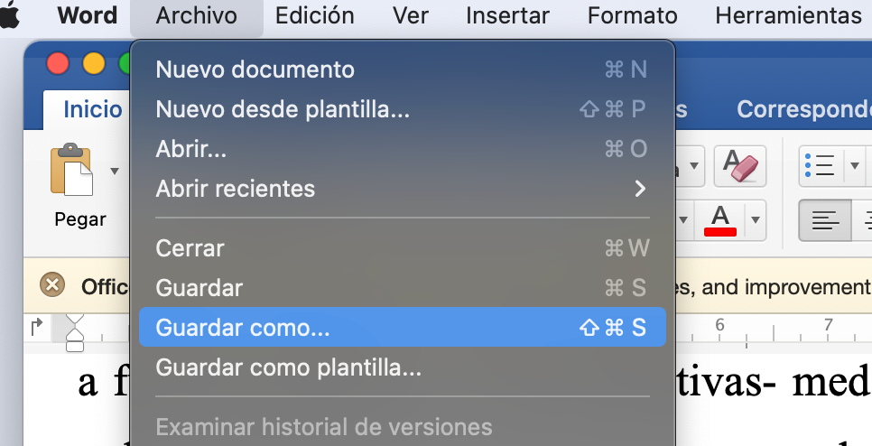 Archivo > Guardar como (Mac)